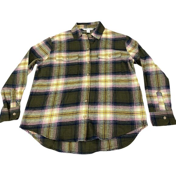 Old Navy Boyfriend Shirt Women Small Multi Plaid Flannel Long Sleeve Button Down - Picture 12 of 15